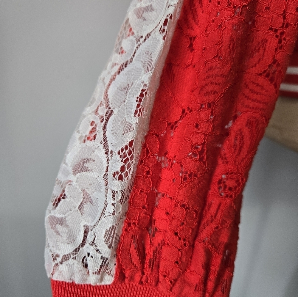 Lili Sidonio × Molly Bracken Red Lace Women's Bomber Jacket. Size Small - Picture 7 of 12